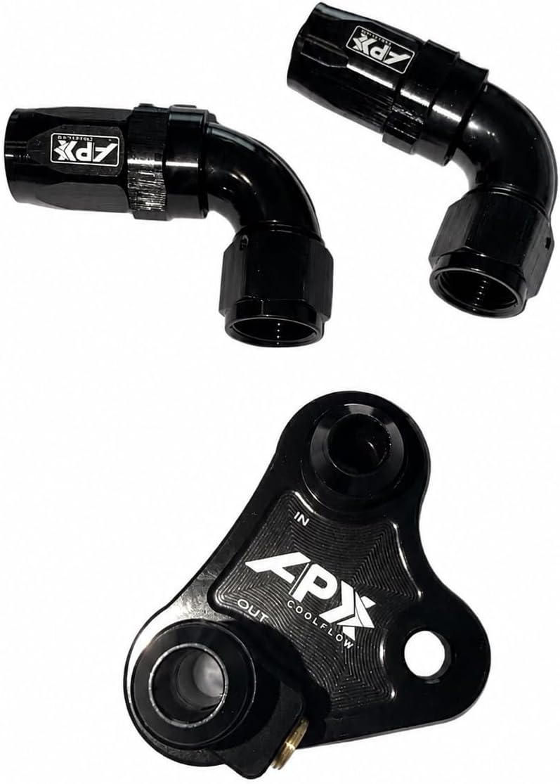 10R80 Transmission Cooler Port Adapter Kit 8AN with 90 Degree Swivel Fittings APX Coolflow OEM