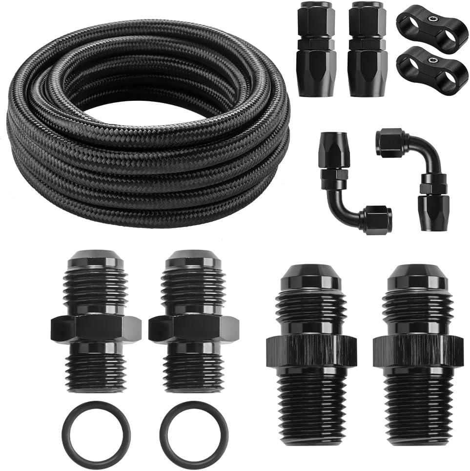 4L60E 6AN Black Nylon Braided Transmission Cooler Lines Kit with Fittings OEM
