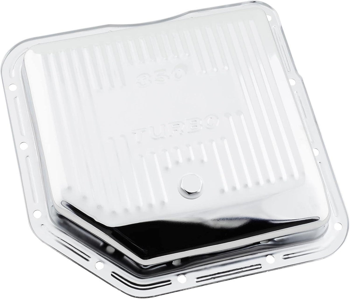 TH350 Transmission Pan Chrome Steel, Stock Capacity Stamped Steel OEM